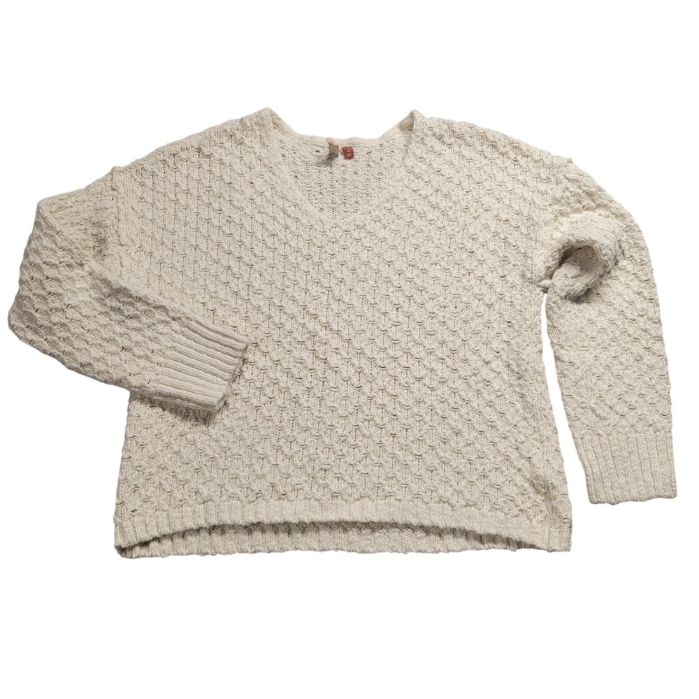 Pilcro and the Letterpress Cream Cotton V-Neck Chunky Knit Sweater XS Ivory